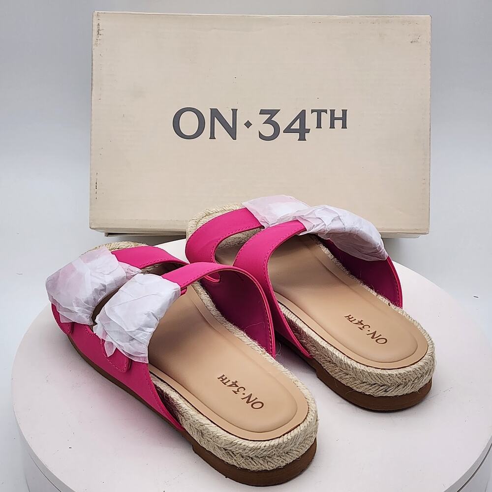 ON 34th Mila Pink Double Strap Espadrille Slide Sandals Women's Size 5M - Picture 3 of 5